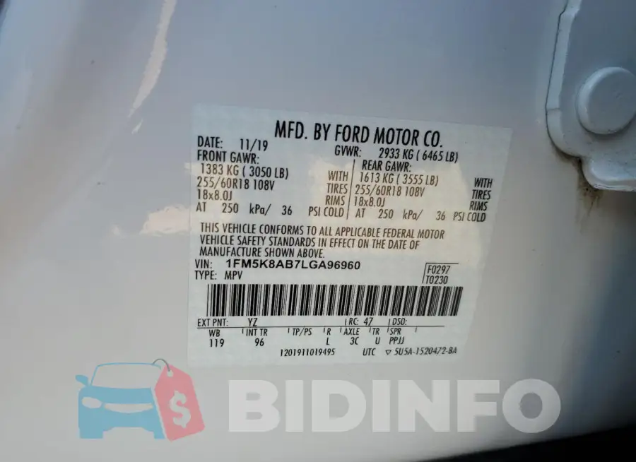 1FM5K8AB7LGA96960 Photo# 14