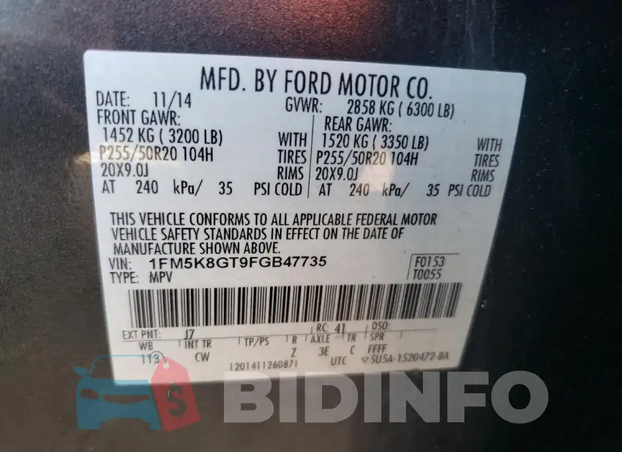 1FM5K8GT9FGB47735 Photo# 12
