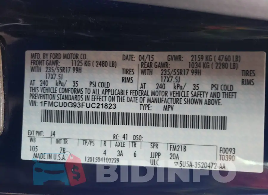 1FMCU0G93FUC21823 Photo# 12