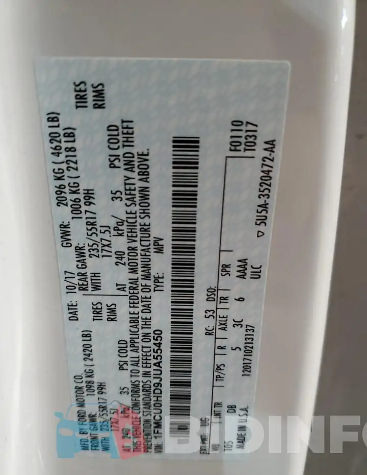 1FMCU0HD9JUA55450 Photo# 13