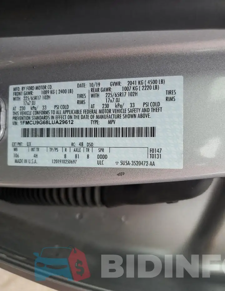 1FMCU9G68LUA29612 Photo# 14