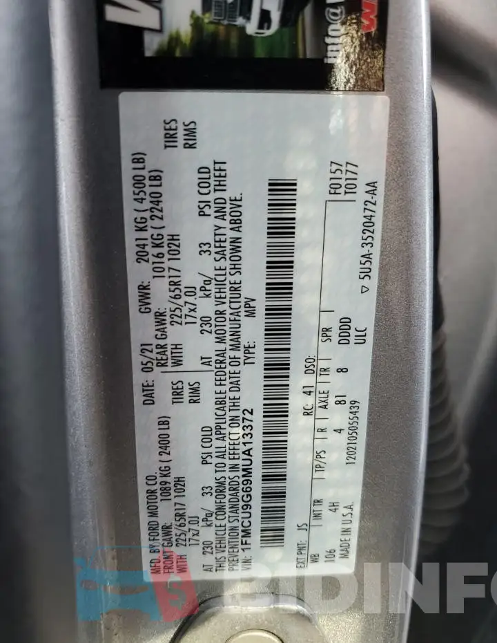 1FMCU9G69MUA13372 Photo# 13