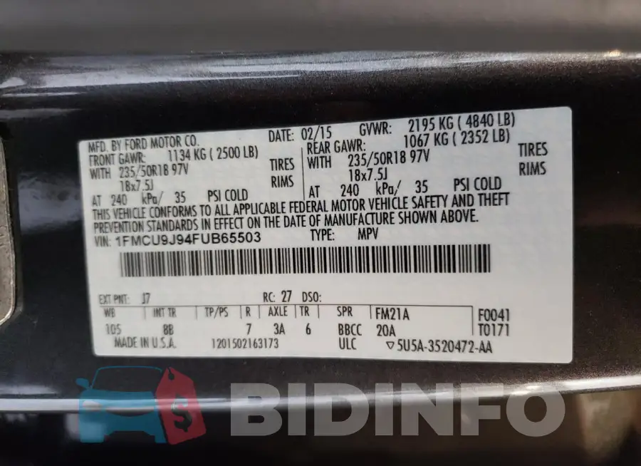 1FMCU9J94FUB65503 Photo# 14
