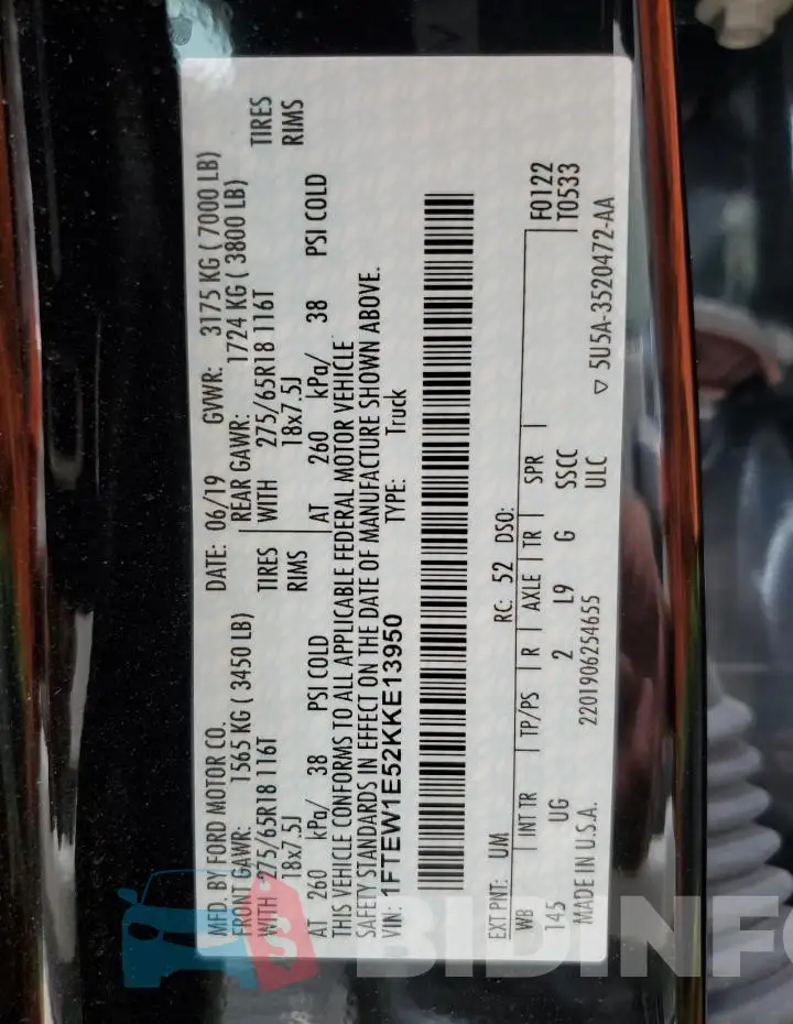 1FTEW1E52KKE13950 Photo# 12