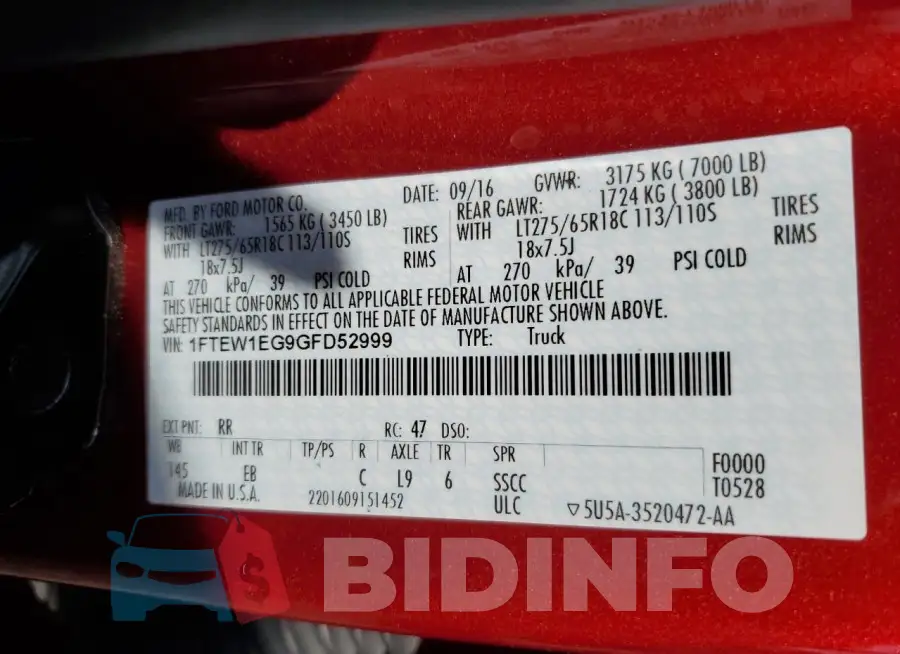 1FTEW1EG9GFD52999 Photo# 12