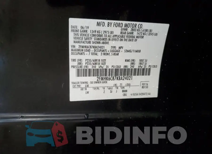 2FMHK6C87KBA24021 Photo# 14
