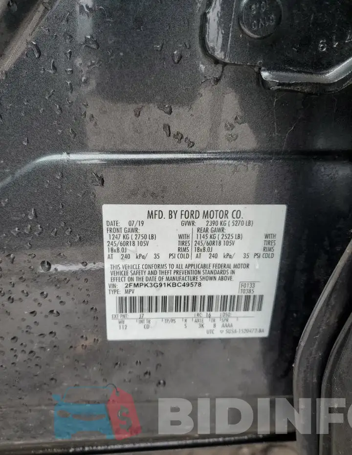 2FMPK3G91KBC49578 Photo# 13