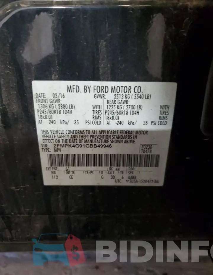 2FMPK4G91GBB49946 Photo# 13