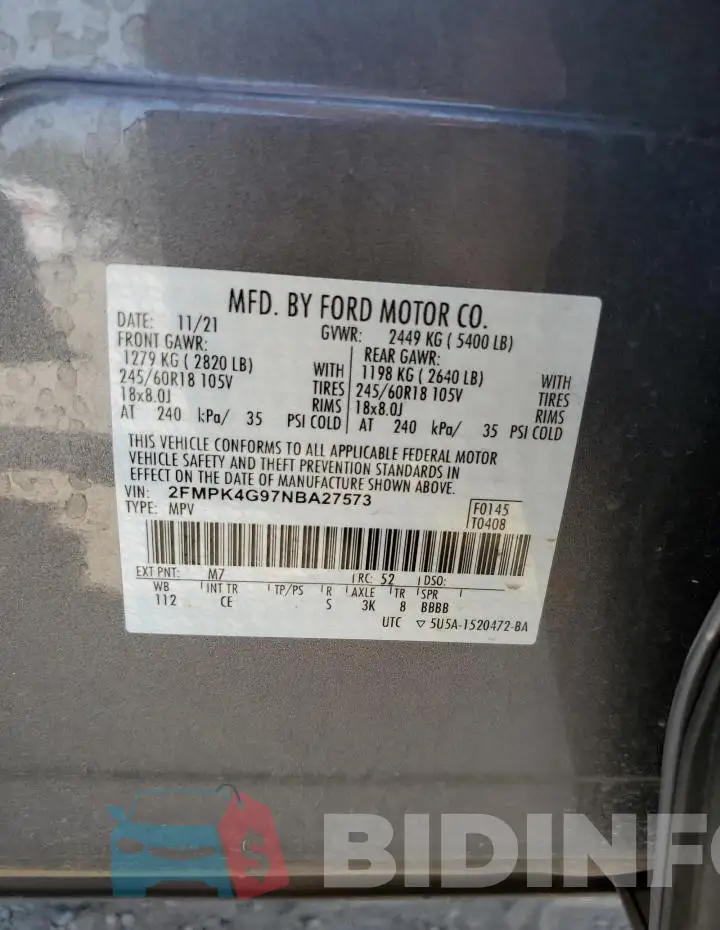 2FMPK4G97NBA27573 Photo# 14