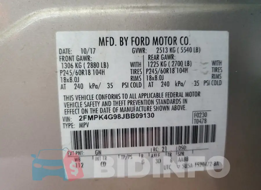 2FMPK4G98JBB09130 Photo# 14