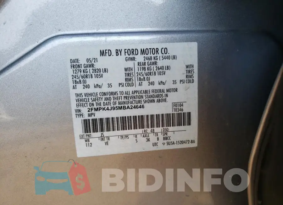2FMPK4J95MBA24646 Photo# 13