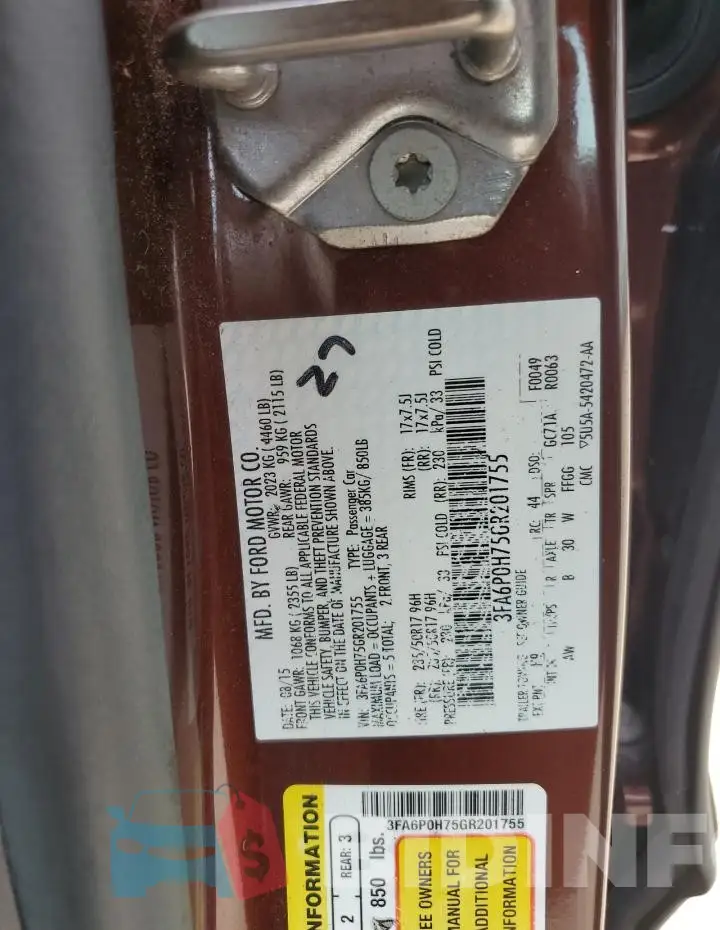 3FA6P0H75GR201755 Photo# 12