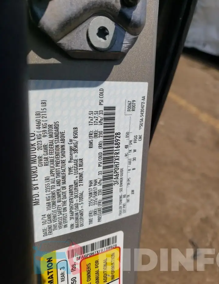 3FA6P0H7XFR168928 Photo# 12