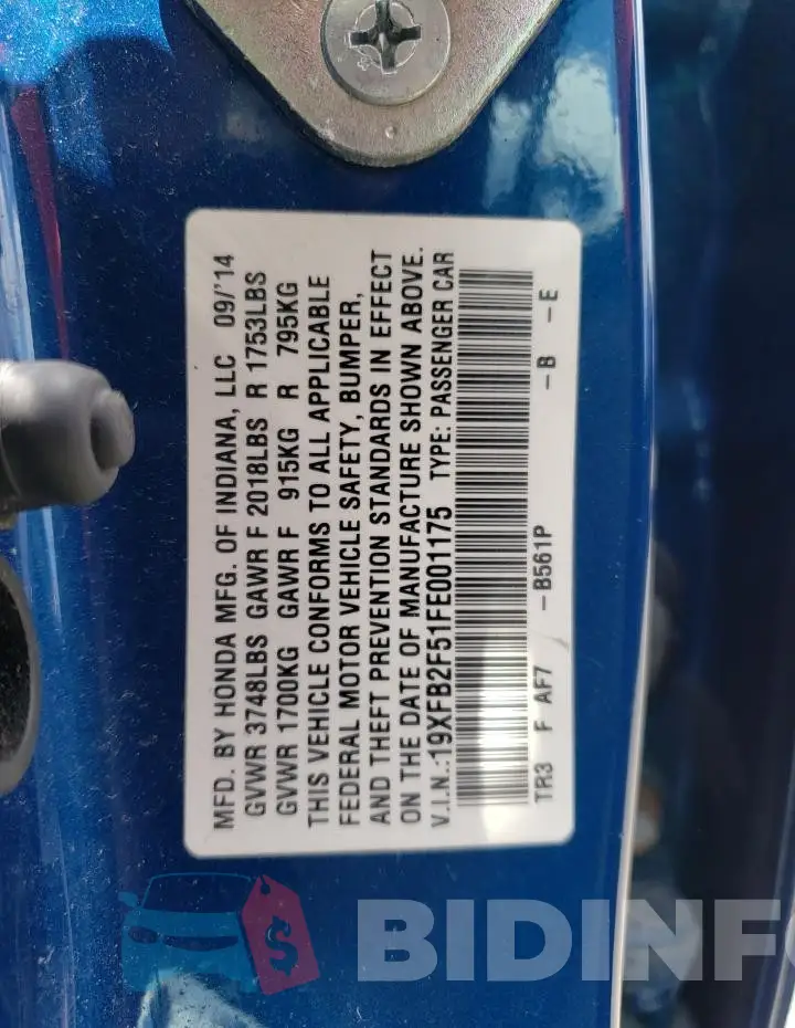19XFB2F51FE001175 Photo# 12