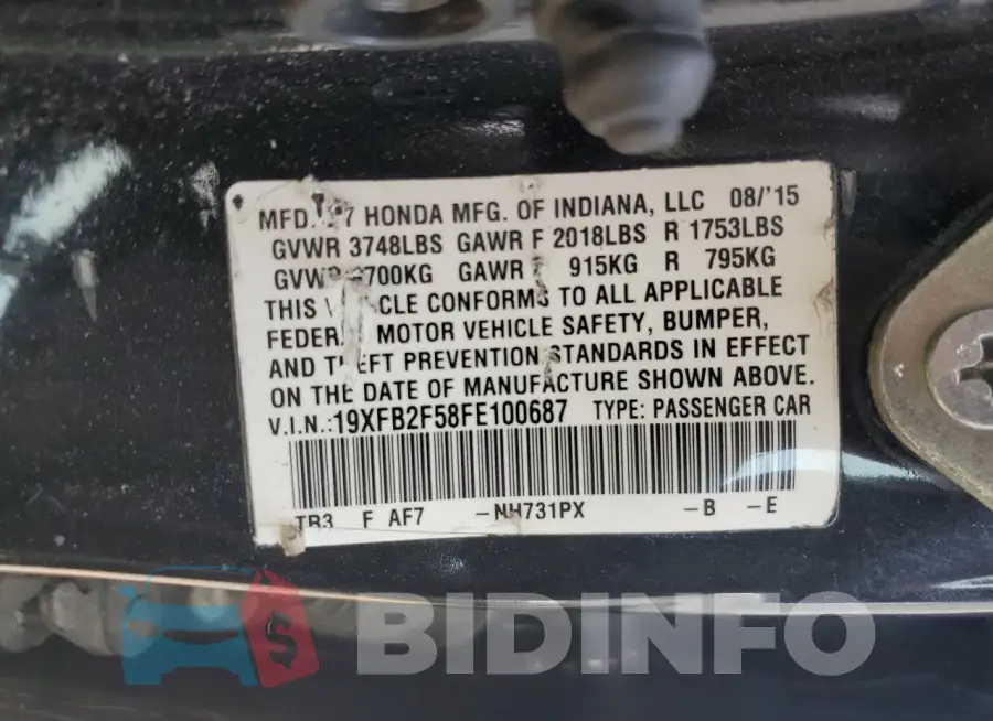 19XFB2F58FE100687 Photo# 12