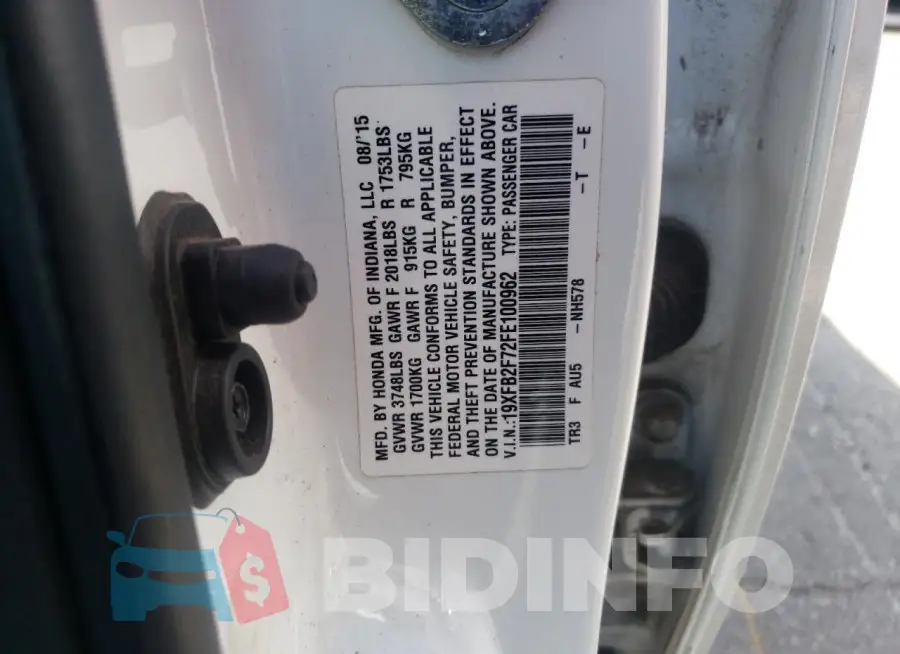 19XFB2F72FE100962 Photo# 12