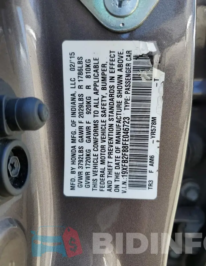 19XFB2F88FE046723 Photo# 13