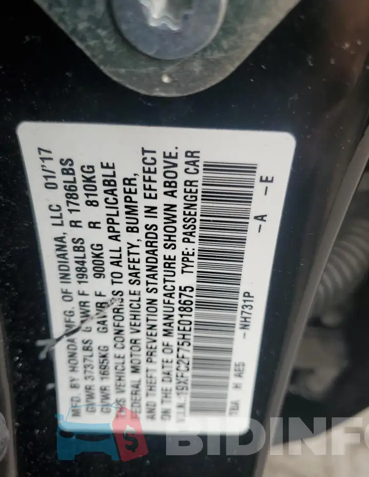 19XFC2F75HE018675 Photo# 12