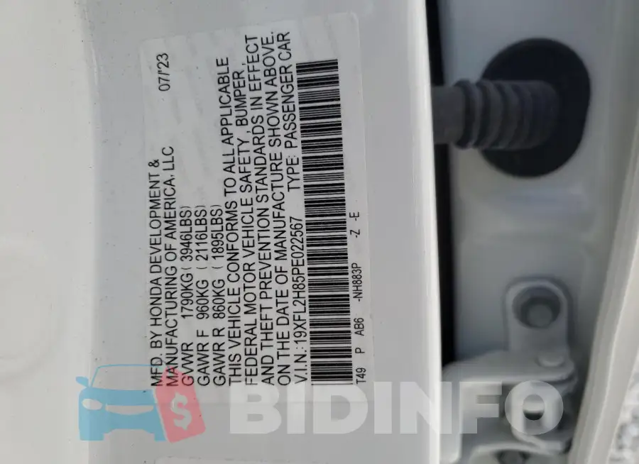 19XFL2H85PE022567 Photo# 12
