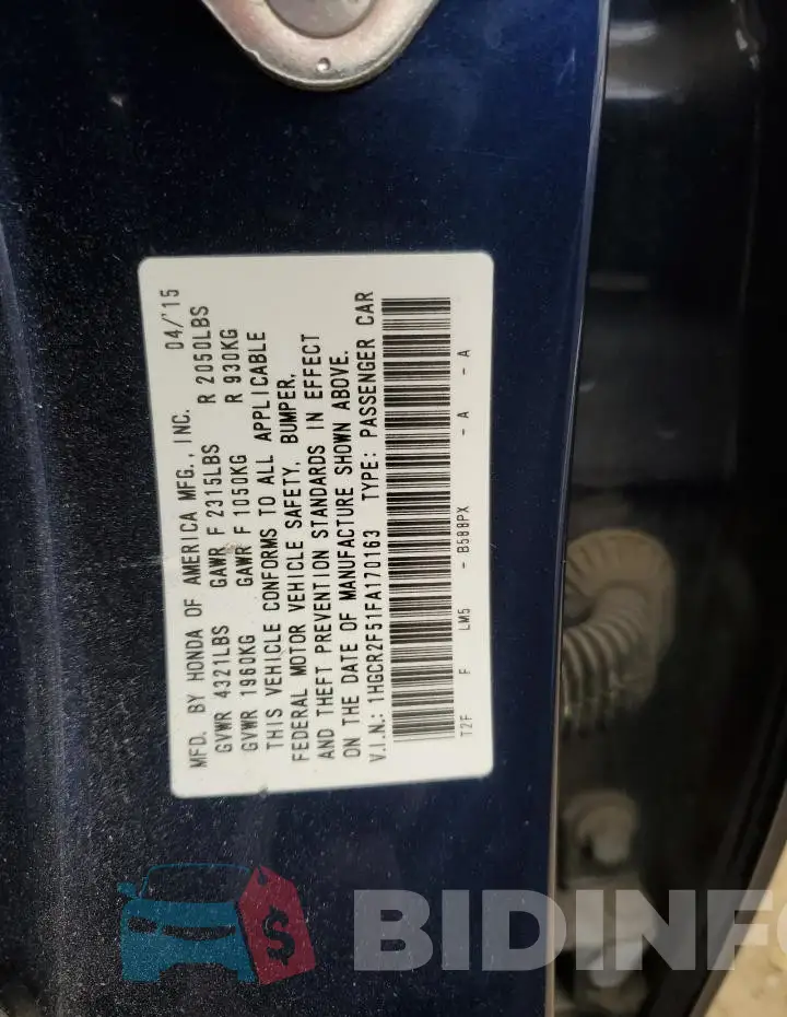 1HGCR2F51FA170163 Photo# 12