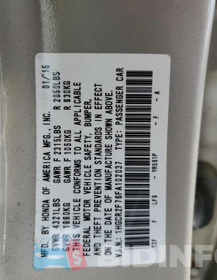 1HGCR2F76FA102037 Photo# 12