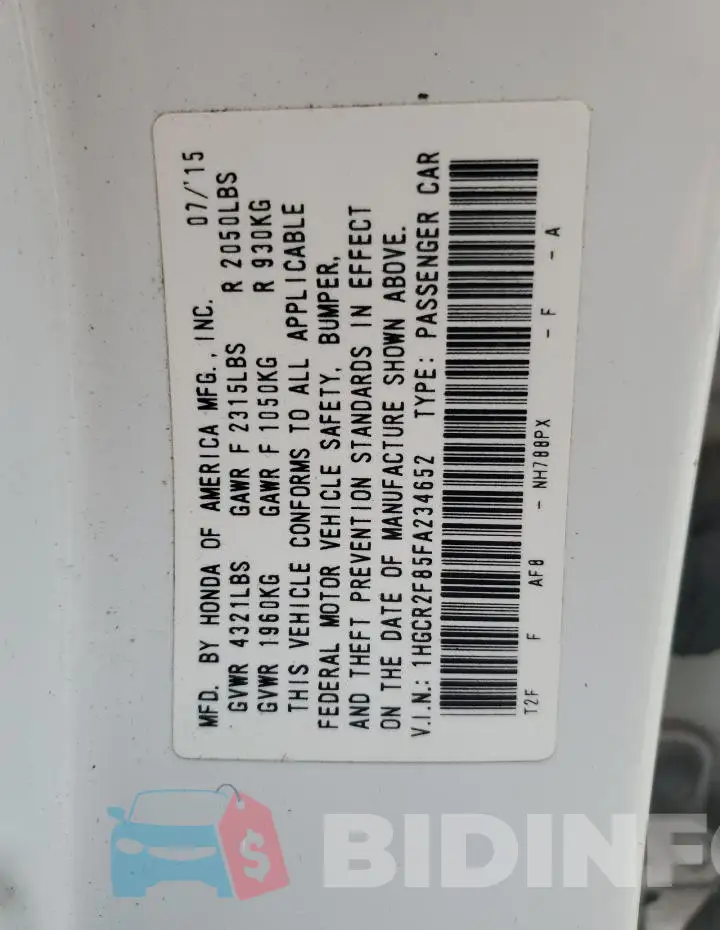 1HGCR2F85FA234652 Photo# 12