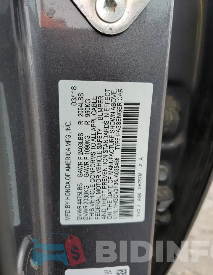 1HGCV2F36JA035456 Photo# 13