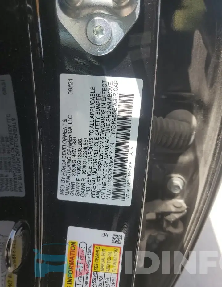 1HGCV2F97MA030114 Photo# 12