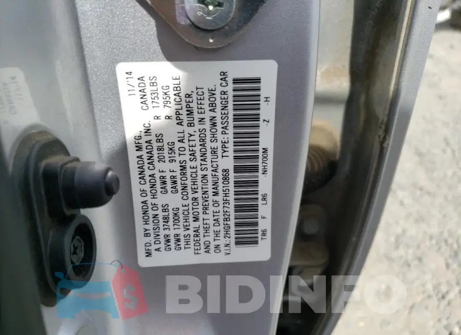 2HGFB2F73FH510868 Photo# 12
