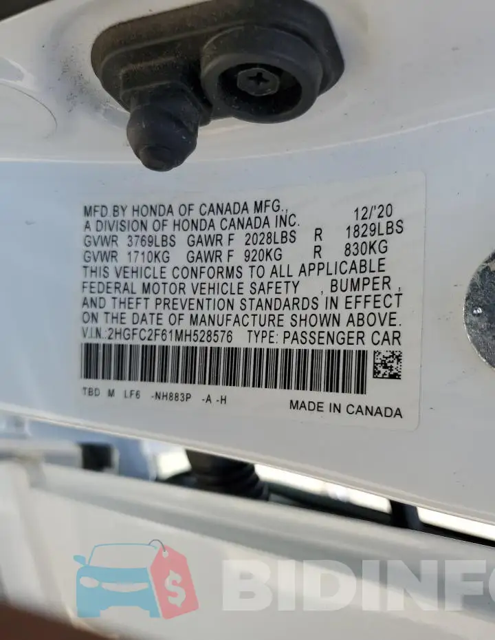 2HGFC2F61MH528576 Photo# 12