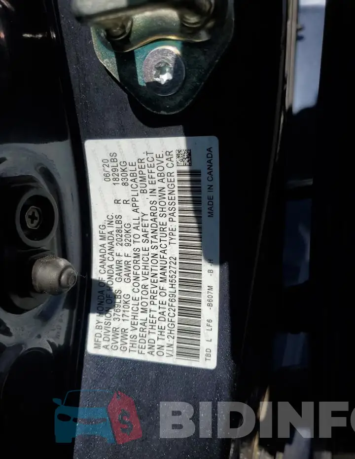 2HGFC2F69LH552722 Photo# 13