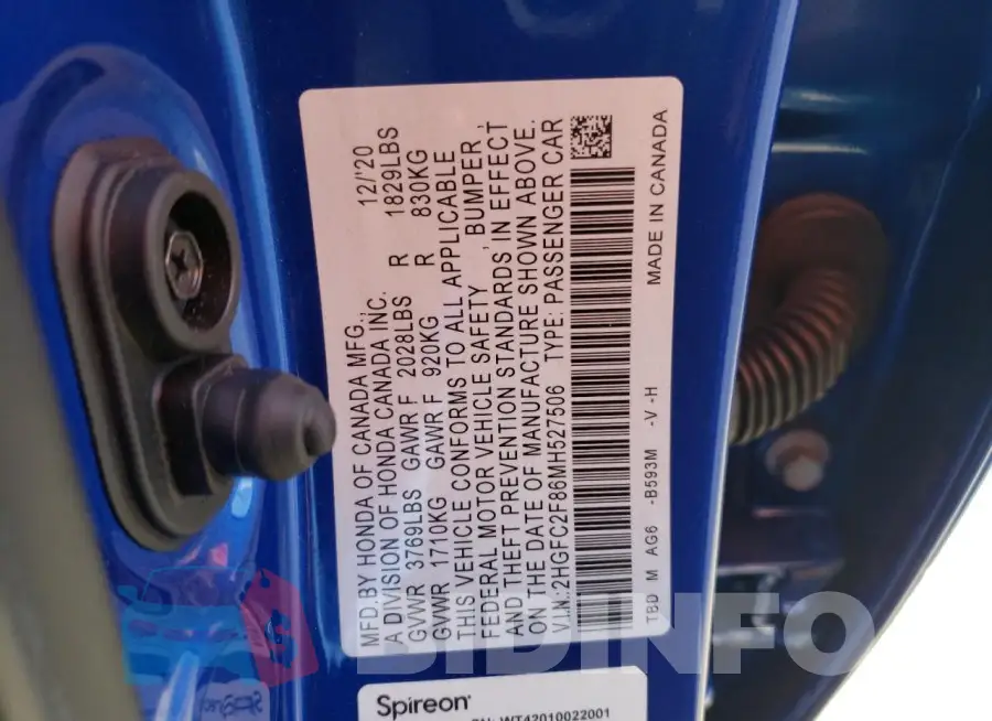 2HGFC2F86MH527506 Photo# 12