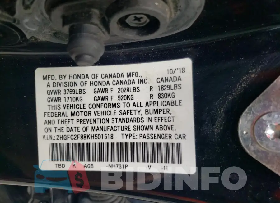 2HGFC2F88KH501518 Photo# 12