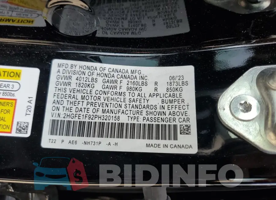 2HGFE1F92PH320158 Photo# 12