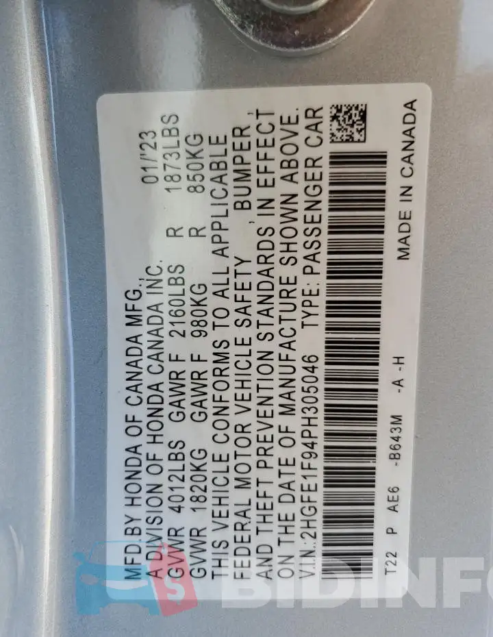 2HGFE1F94PH305046 Photo# 13