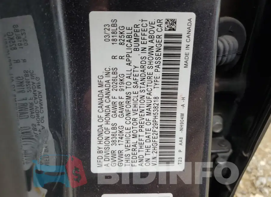 2HGFE2F29PH538218 Photo# 12