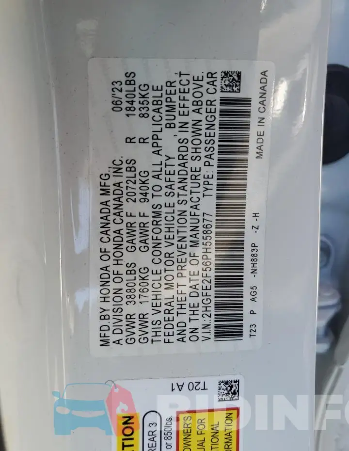 2HGFE2F56PH558677 Photo# 13