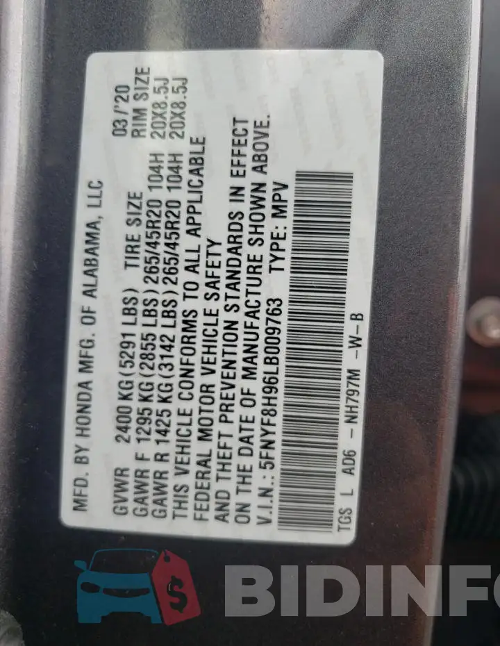 5FNYF8H96LB009763 Photo# 13