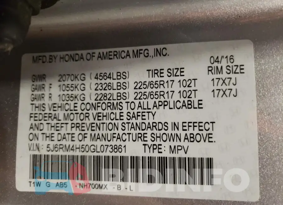 5J6RM4H50GL073861 Photo# 13