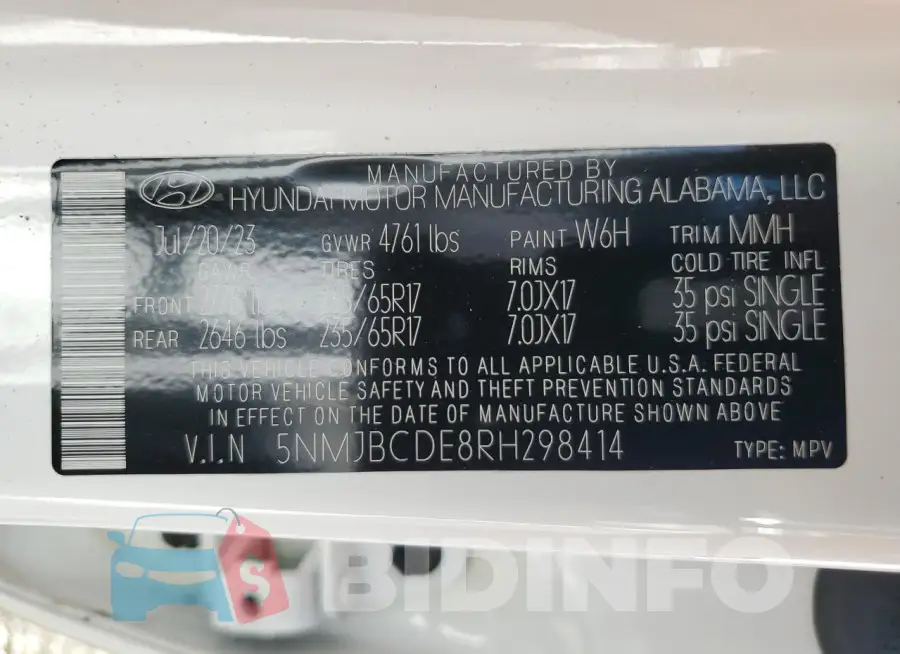 5NMJBCDE8RH298414 Photo# 13