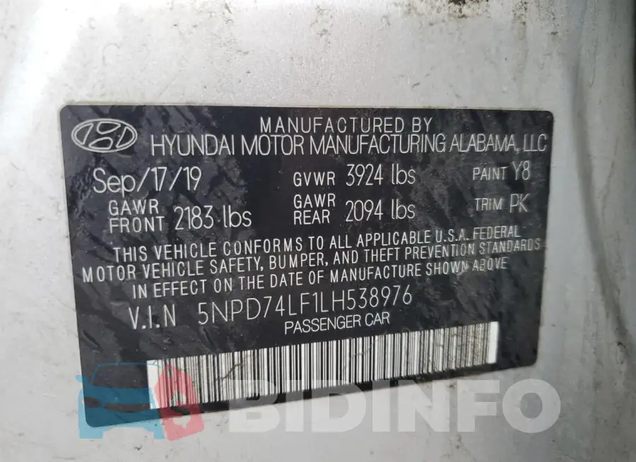 5NPD74LF1LH538976 Photo# 12