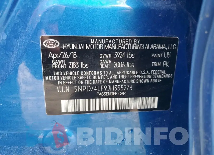5NPD74LF9JH355273 Photo# 13