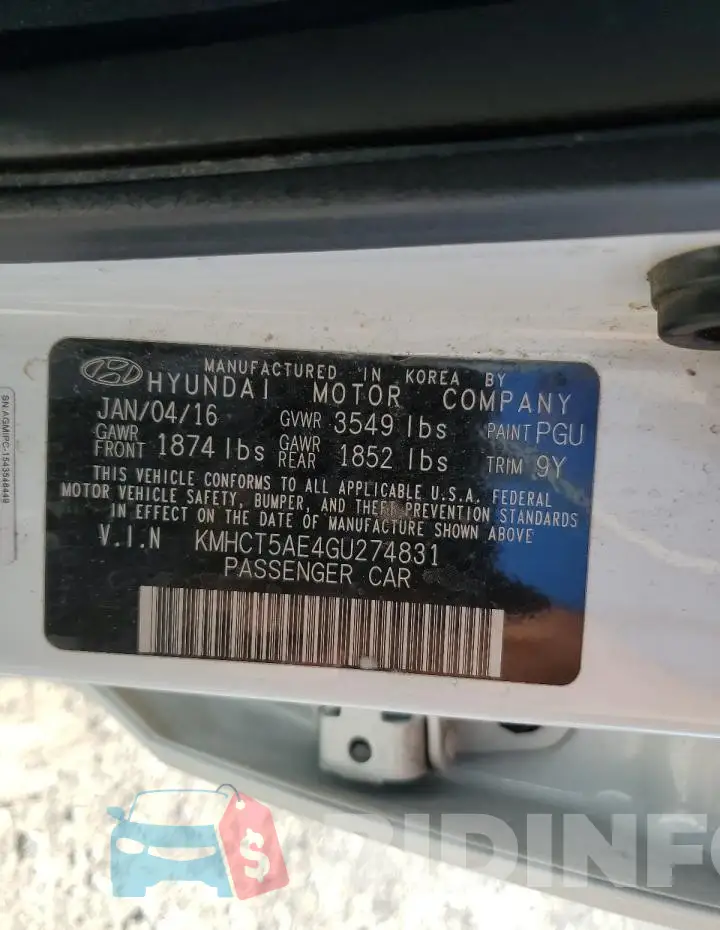 KMHCT5AE4GU274831 Photo# 12