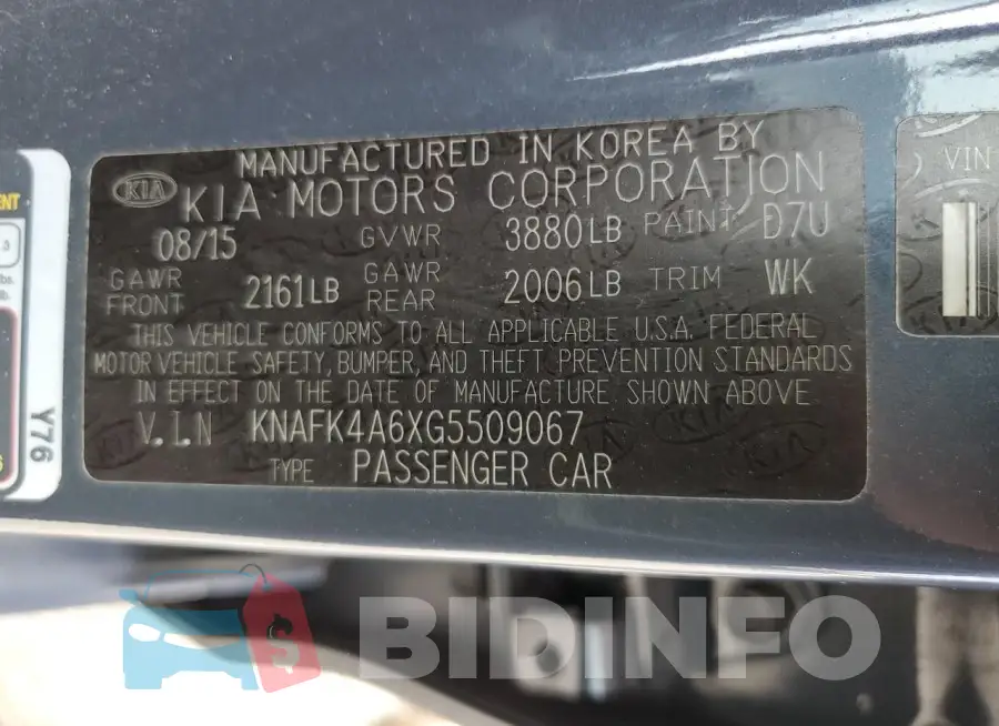 KNAFK4A6XG5509067 Photo# 13