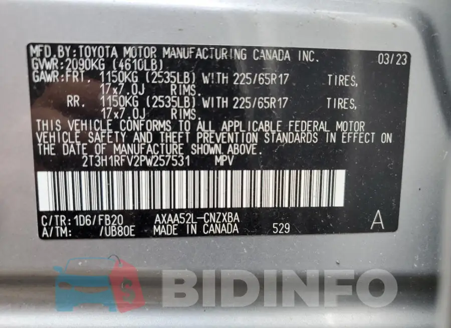 2T3H1RFV2PW257531 Photo# 14