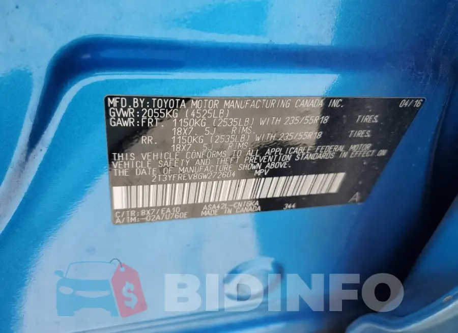 2T3YFREV8GW272604 Photo# 13