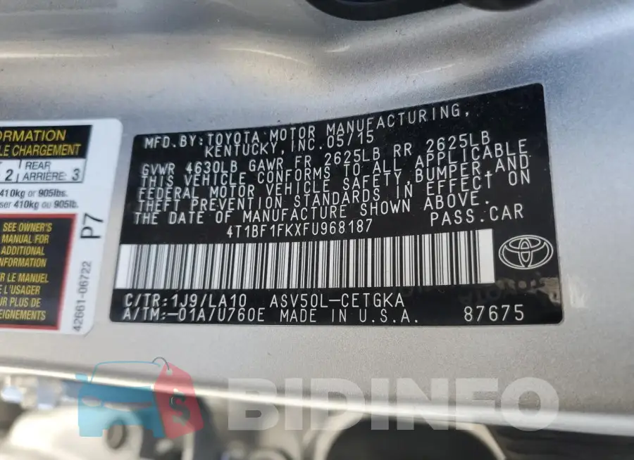 4T1BF1FKXFU968187 Photo# 12