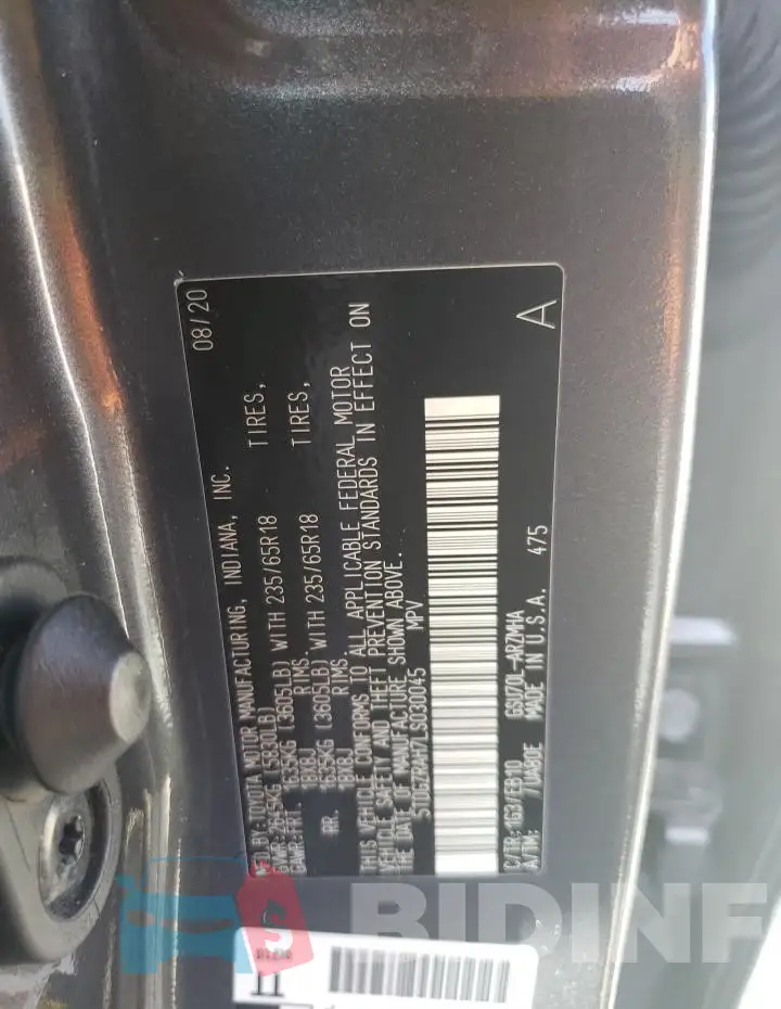 5TDGZRAH7LS030045 Photo# 13