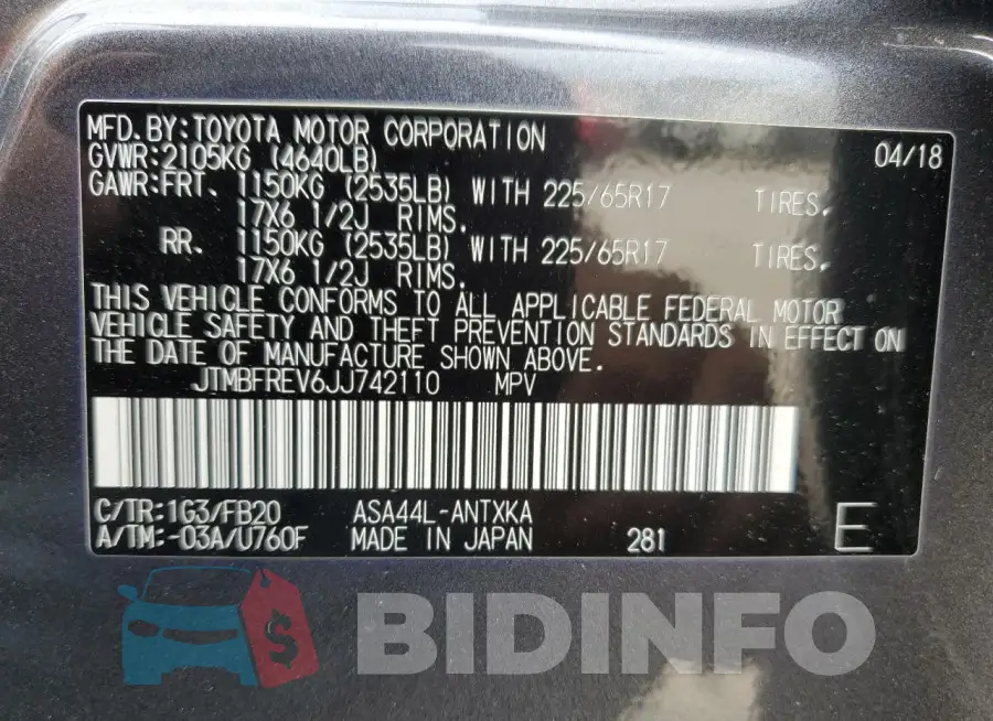 JTMBFREV6JJ742110 Photo# 12