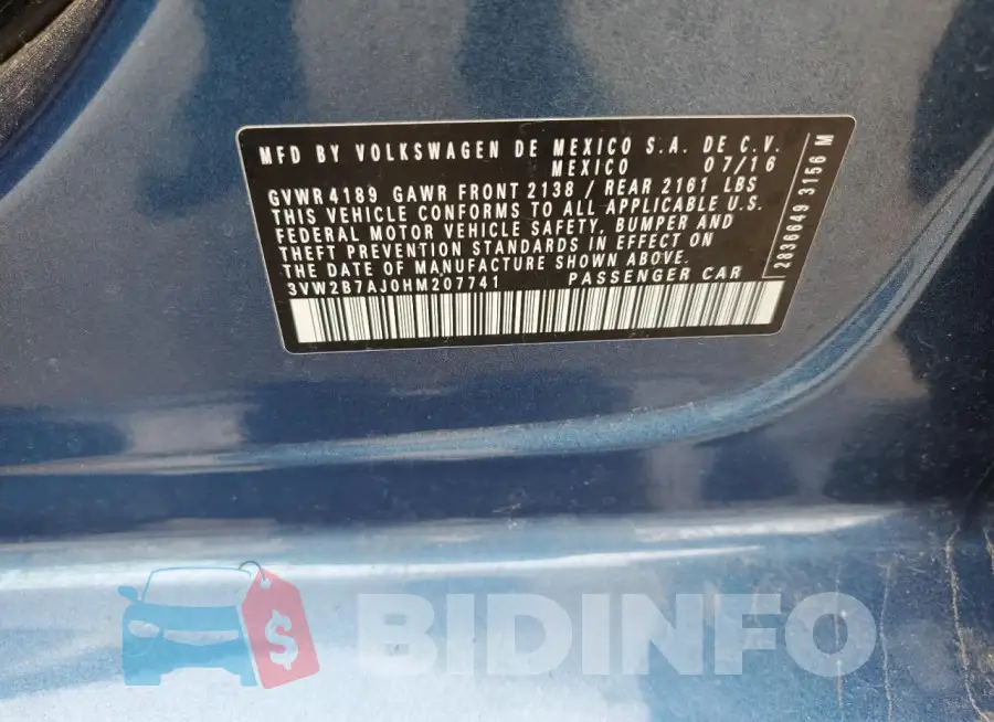 3VW2B7AJ0HM207741 Photo# 13